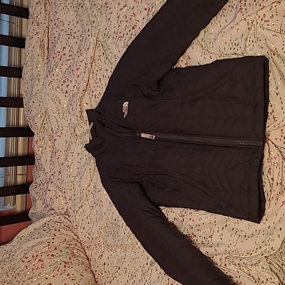 Girls medium North Face jacket dark grey light pink inside